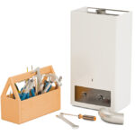 Service and repair of gas tankless water heater concept. 3D rend