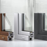 Plastic windows profile PVC of different colors in section on th